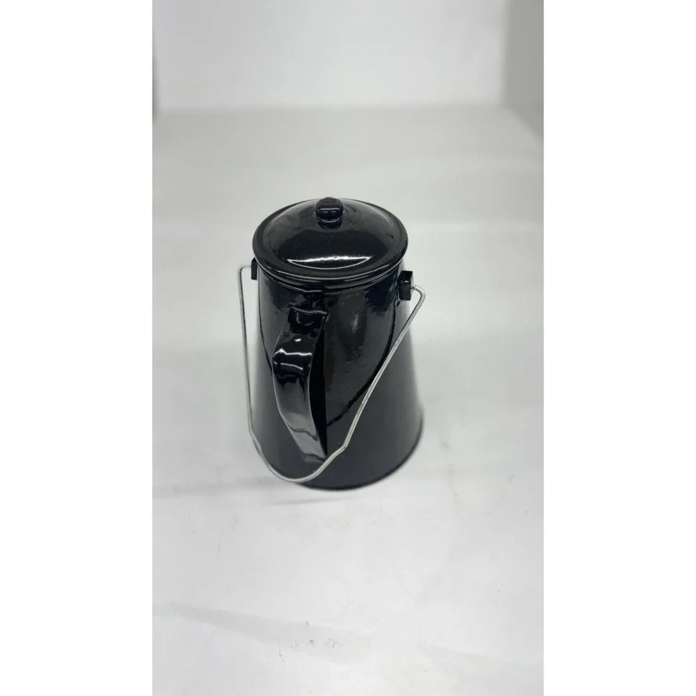 Vintage Black & White Speckled Enamelware Percolator Camping Cowboy Coffee Pot
